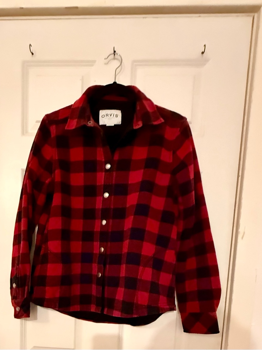 Orvis Red Plaid Button-Up Fleece Lined Shirt Jacket